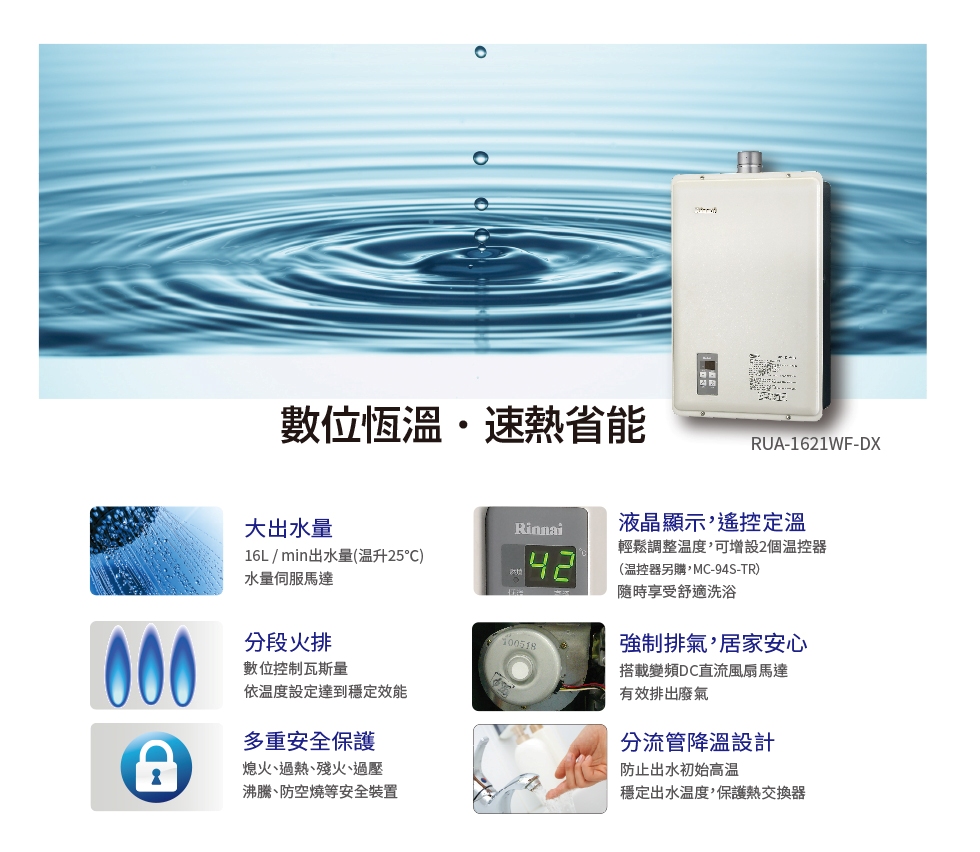 強制排氣型16L熱水器 | RUA-1621WF-DX